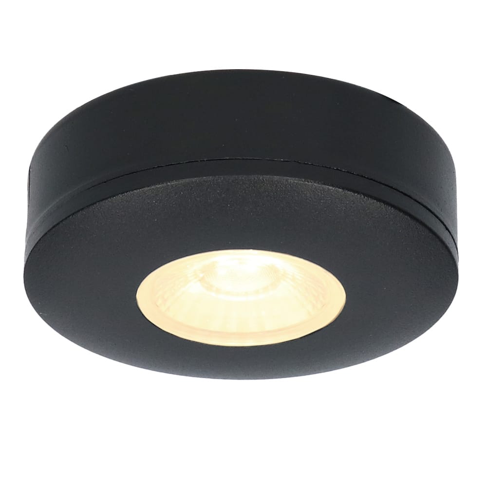 Pavo LED Platte opbouwspot - 3W 300 Lumen - 2700K Warm Wit - Lage opbouwhoogte 23mm (meubelspot) - Dimbaar - Rond - IP44 voor binnen en buiten - Zwart | HOFTRONIC