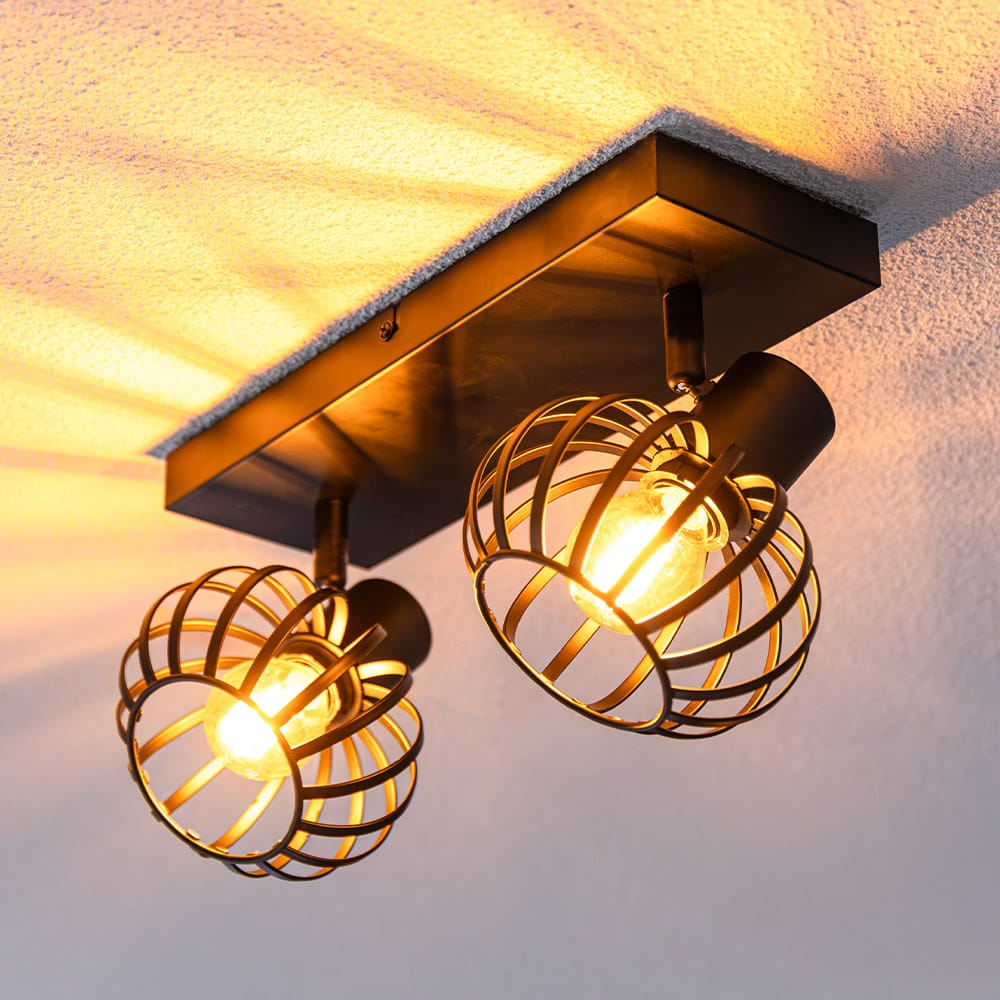 Petal - LED Plafondlamp - 2 spots - E14 Fitting - Kantelbaar & Draaibaar - Zwart | HOFTRONIC