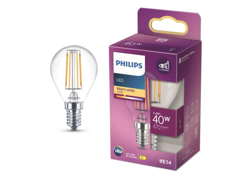 Philips Led Lamp 40w E14 470lm Kogel Filament | Philips