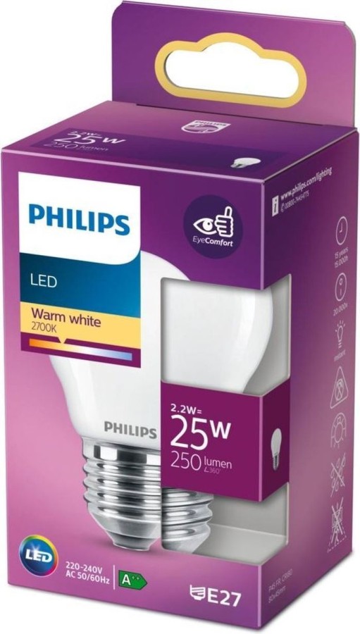Philips Ledlamp E27 25W 250Lm Kogel Mat | Philips