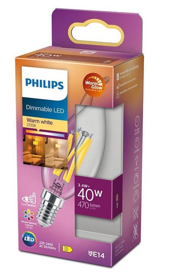 Philips led lamp E14 40W 470Lm kaars helder dimbaar | Philips