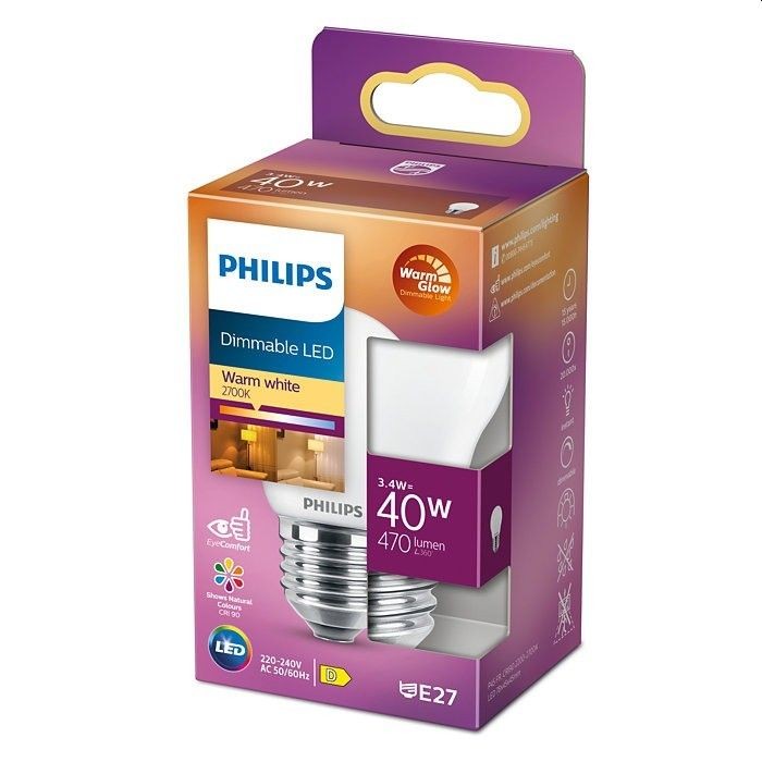 Philips ledlamp E27 40W 470Lm kogel mat dimbaar | Philips