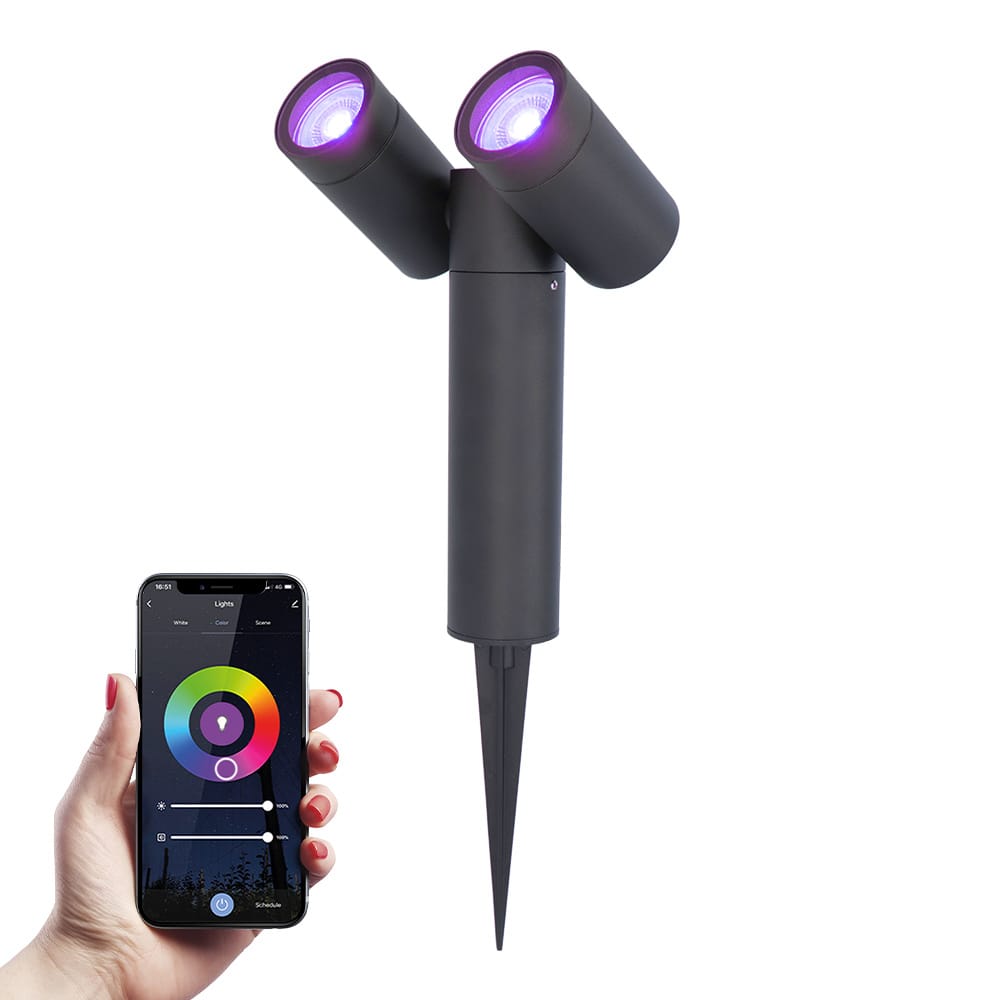 Pinero - Dubel Smart LED Prikspot - IP65 waterdicht - 11 Watt 690 Lumen - RGBWW - GU10 - Wifi + Bluetooth - IP65 Waterdicht - Bestuurbaar via app - Google Home