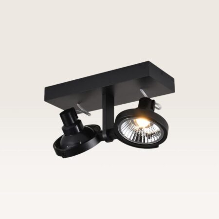 Plafondlamp Telesto nero II - AR111-fitting - IP20 voor binnen - Zwart - Aluminium - Dubbele spotlight | LUSENZ