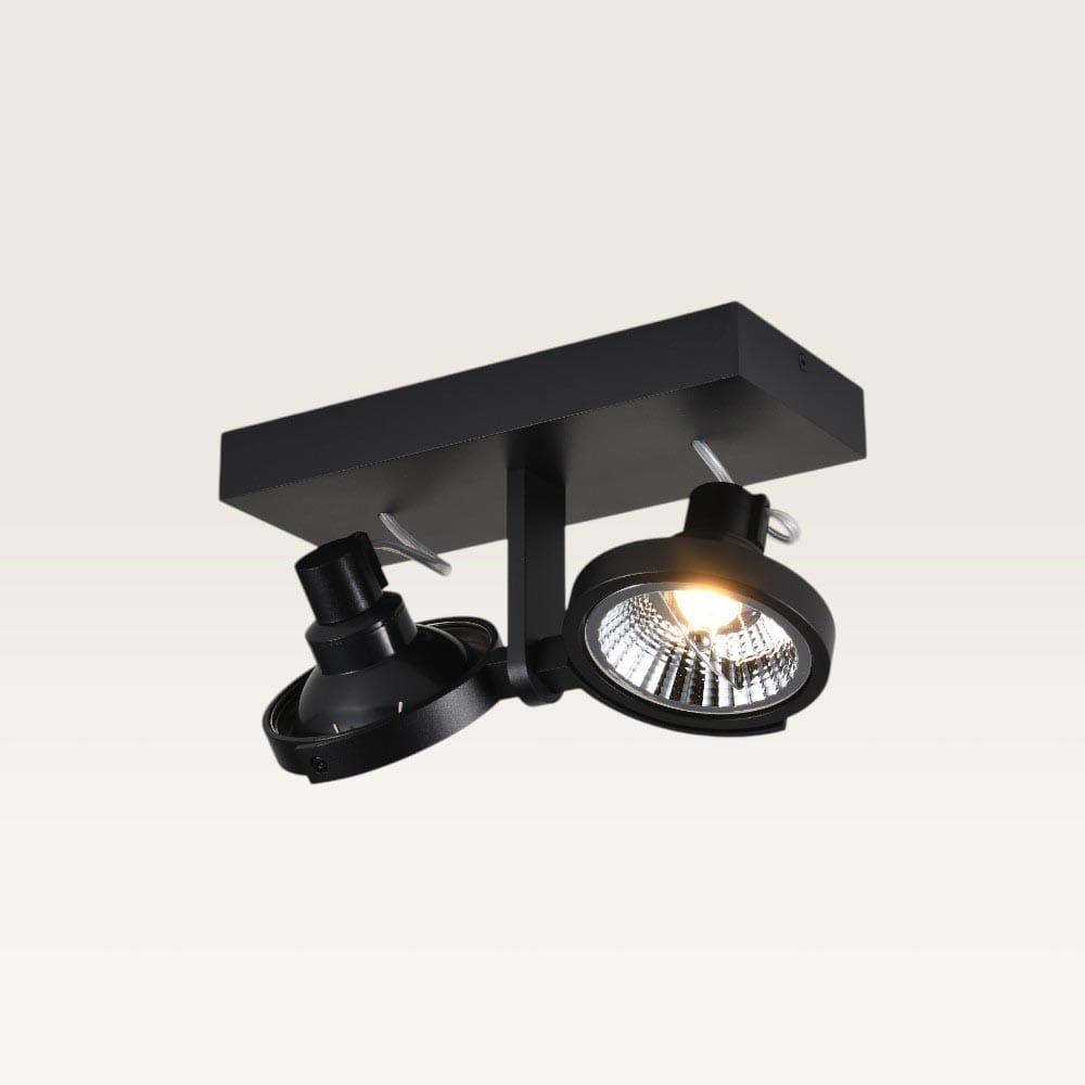 Plafondlamp Telesto nero II - AR111-fitting - IP20 voor binnen - Zwart - Aluminium - Dubbele spotlight | LUSENZ