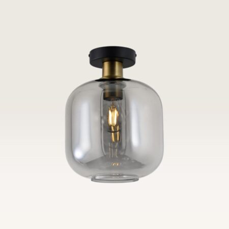 Plafondlamp Xirena vetro fumé - Met een bol van rookglas en een zwarte metalen plafondplaat - Zonder lichtbron | LUSENZ