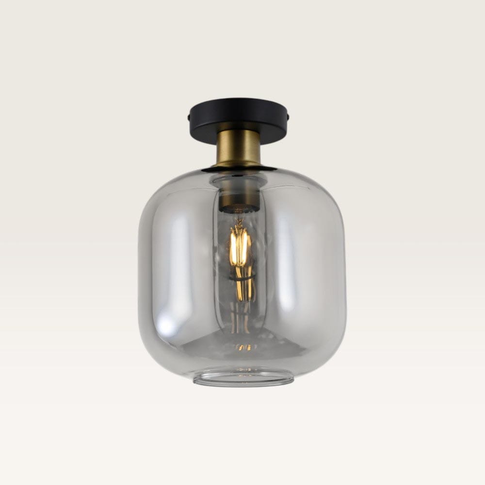 Plafondlamp Xirena vetro fumé - Met een bol van rookglas en een zwarte metalen plafondplaat - Zonder lichtbron | LUSENZ