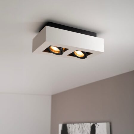 Pollux bianco II by LUSENZ - Rechthoekige 2-lichts plafondlamp met richtbare spots