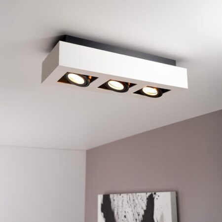 Pollux bianco III by LUSENZ - Rechthoekige 3-lichts plafondlamp met richtbare spots