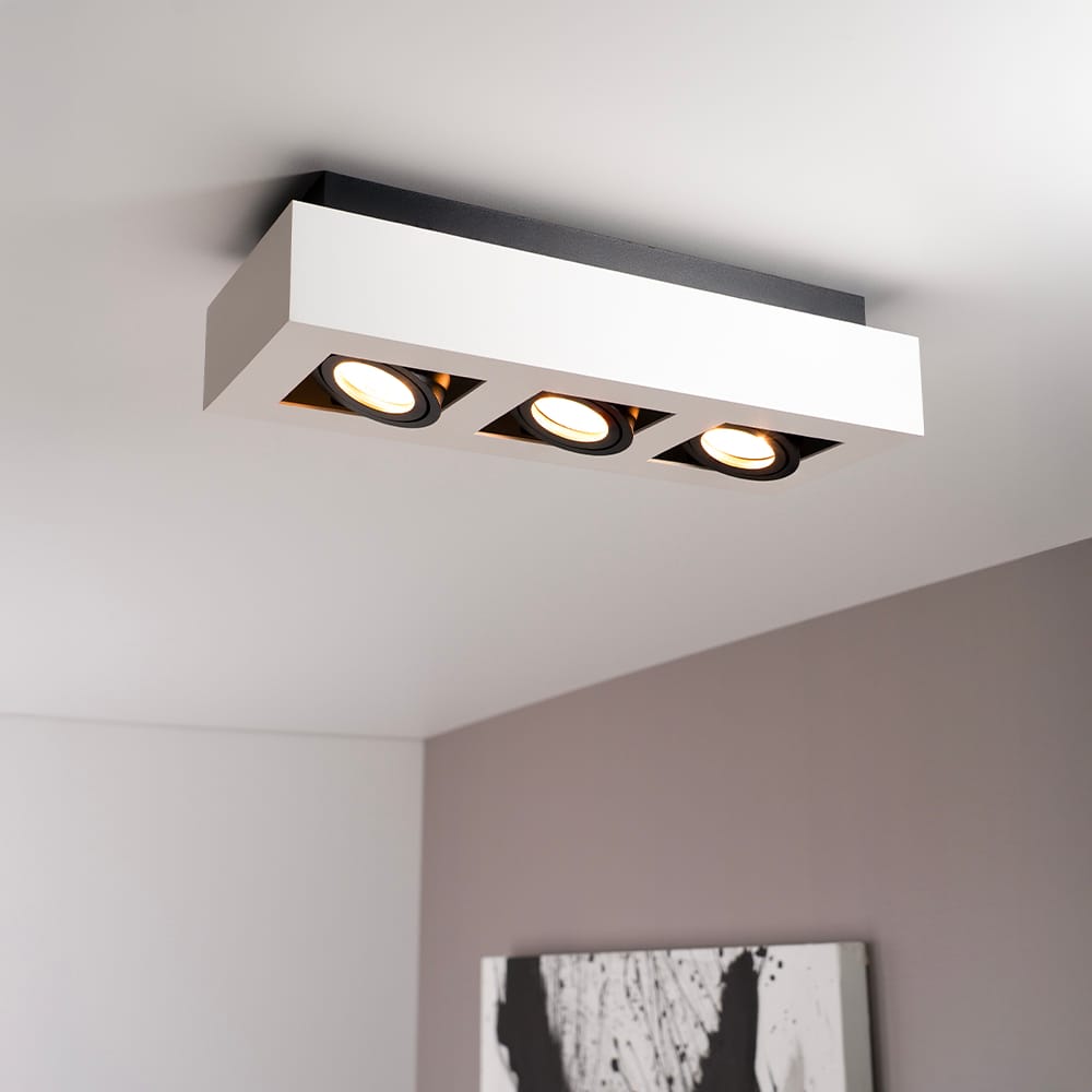 Pollux bianco III by LUSENZ - Rechthoekige 3-lichts plafondlamp met richtbare spots