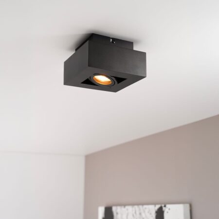 Pollux nero I by LUSENZ - Vierkante plafondlamp met richtbare spot