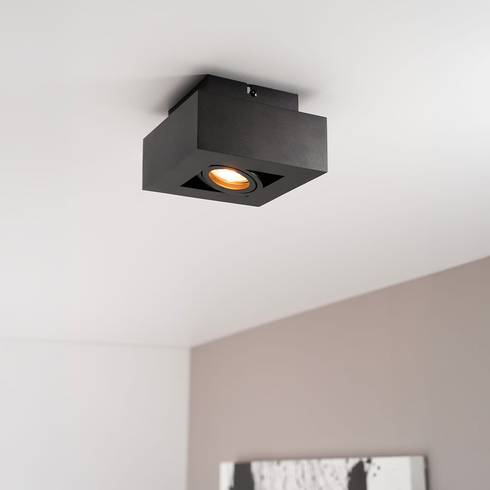 Pollux nero I by LUSENZ - Vierkante plafondlamp met richtbare spot