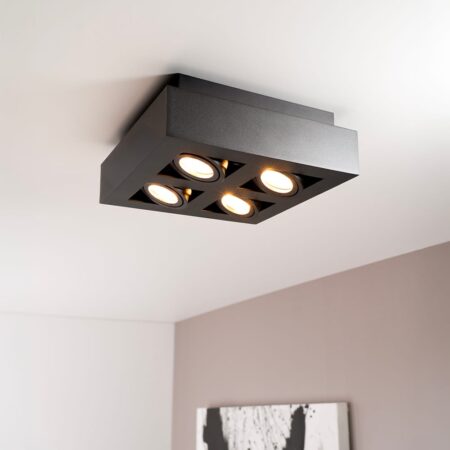 Pollux nero II II by LUSENZ - Vierkante 4-lichts plafondlamp met richtbare spots
