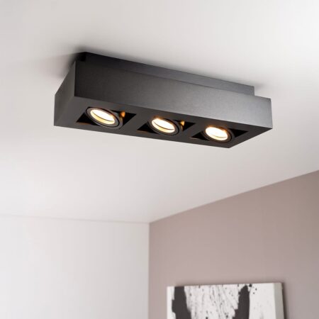 Pollux nero III by LUSENZ - Rechthoekige 3-lichts plafondlamp met richtbare spots