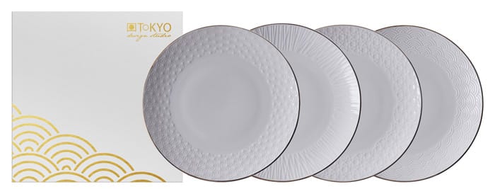 Porseleinen Bordenset met Gouden Rand - Nippon White - Tokyo Design Studio - 4-delig - 26cm | Tokyo Design Studio