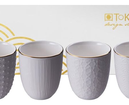 Porseleinen Kopjes met Gouden Rand - Nippon White - 4-delig - 200ml - 7x7cm | Tokyo Design Studio
