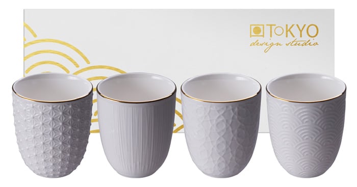 Porseleinen Kopjes met Gouden Rand - Nippon White - 4-delig - 200ml - 7x7cm | Tokyo Design Studio