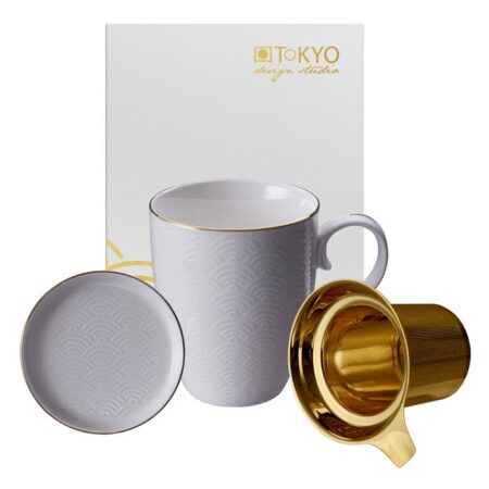 Porseleinen Mokken Set Wit met Gouden Rand - Nippon White - 380ml | Tokyo Design Studio