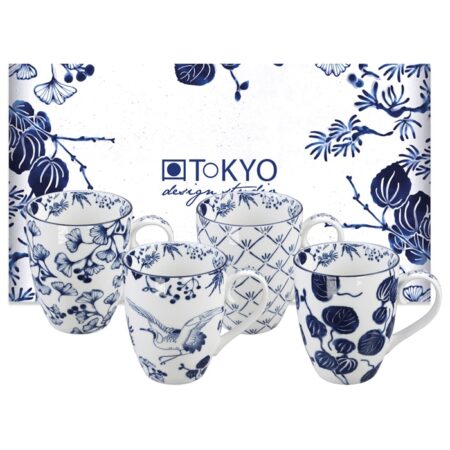Porseleinen Mokset - Tokyo Design Studio - Flora Japonica - 4-delig - 380ml - 8.5 x 10.2cm | Tokyo Design Studio