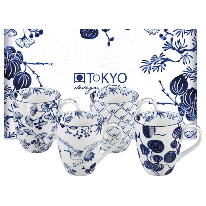 Porseleinen Mokset - Tokyo Design Studio - Flora Japonica - 4-delig - 380ml - 8.5 x 10.2cm | Tokyo Design Studio