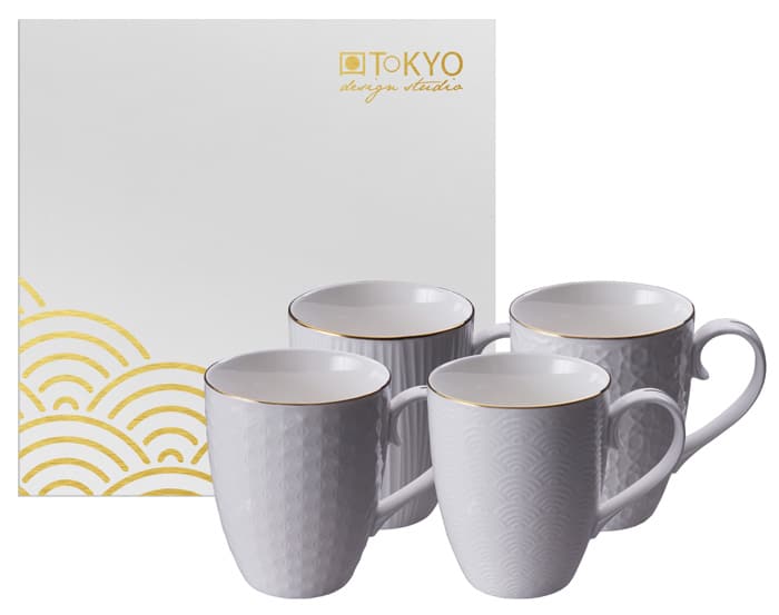 Porseleinen Mokset met Gouden Rand - Nippon White - 4-delig - 380ml | Tokyo Design Studio