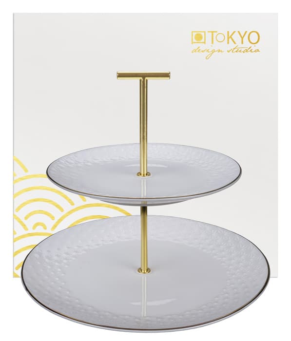 Porseleinen Taartstandaard Wit/Goud - Nippon White - 25