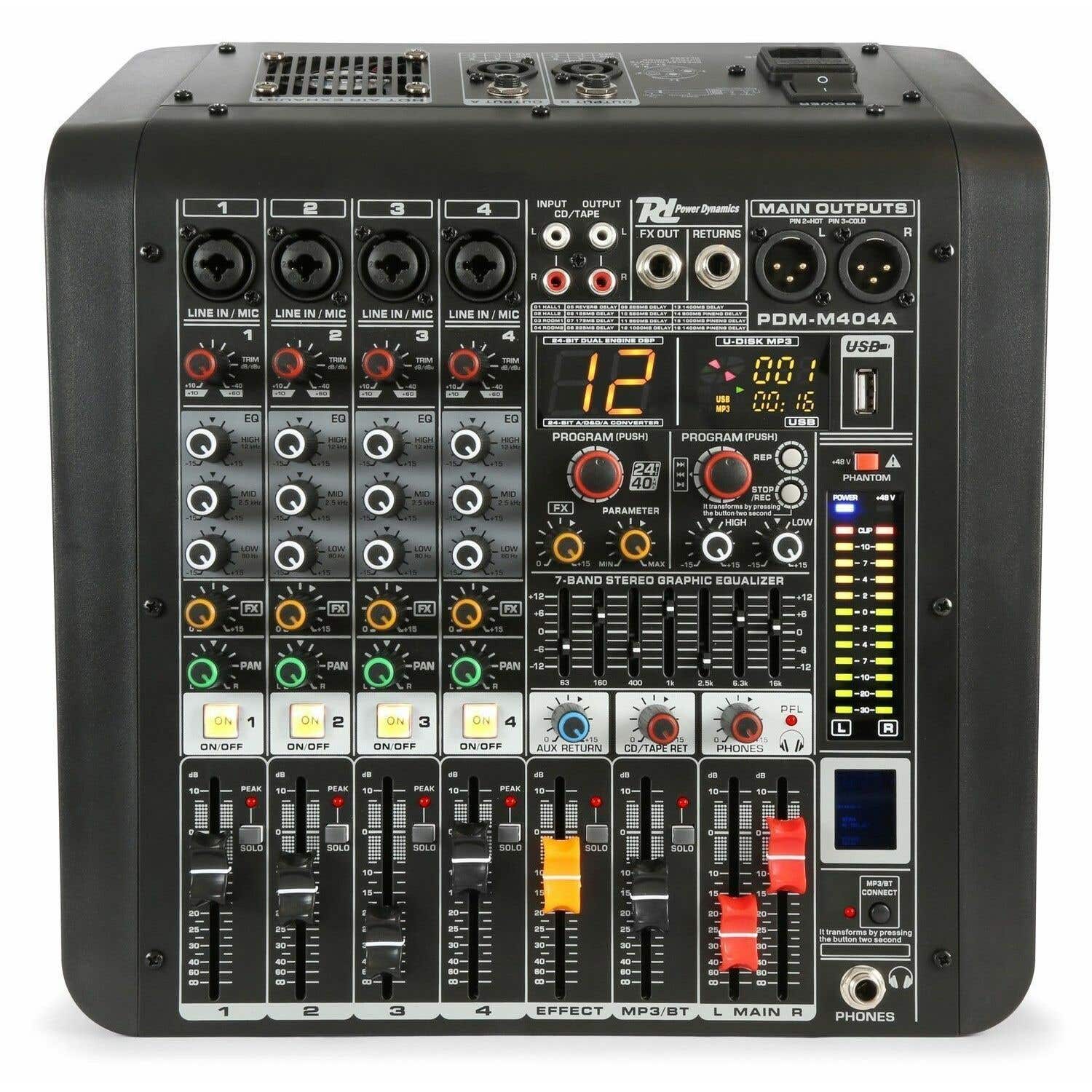 Power Dynamics PDM-M404A 4 kanaals muziek mixer / versterker | Power Dynamics