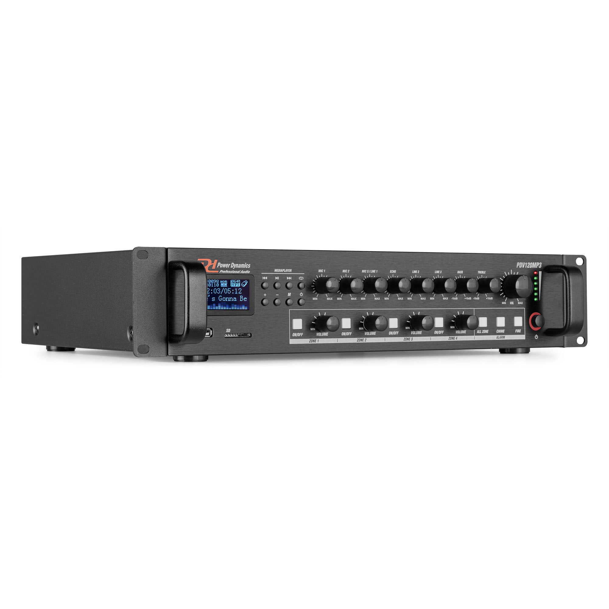 Power Dynamics PDV120MP3 100V 4-zone versterker met o.a. Bluetooth | Power Dynamics