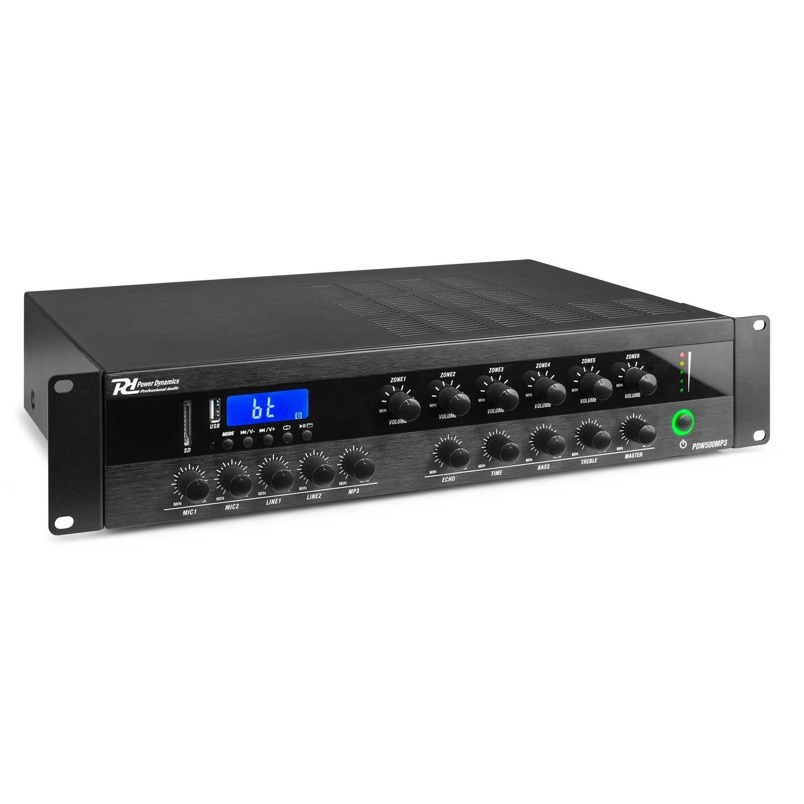 Power Dynamics PDW500MP3 - 6-zone 100V versterker met Bluetooth en mp3 | Power Dynamics