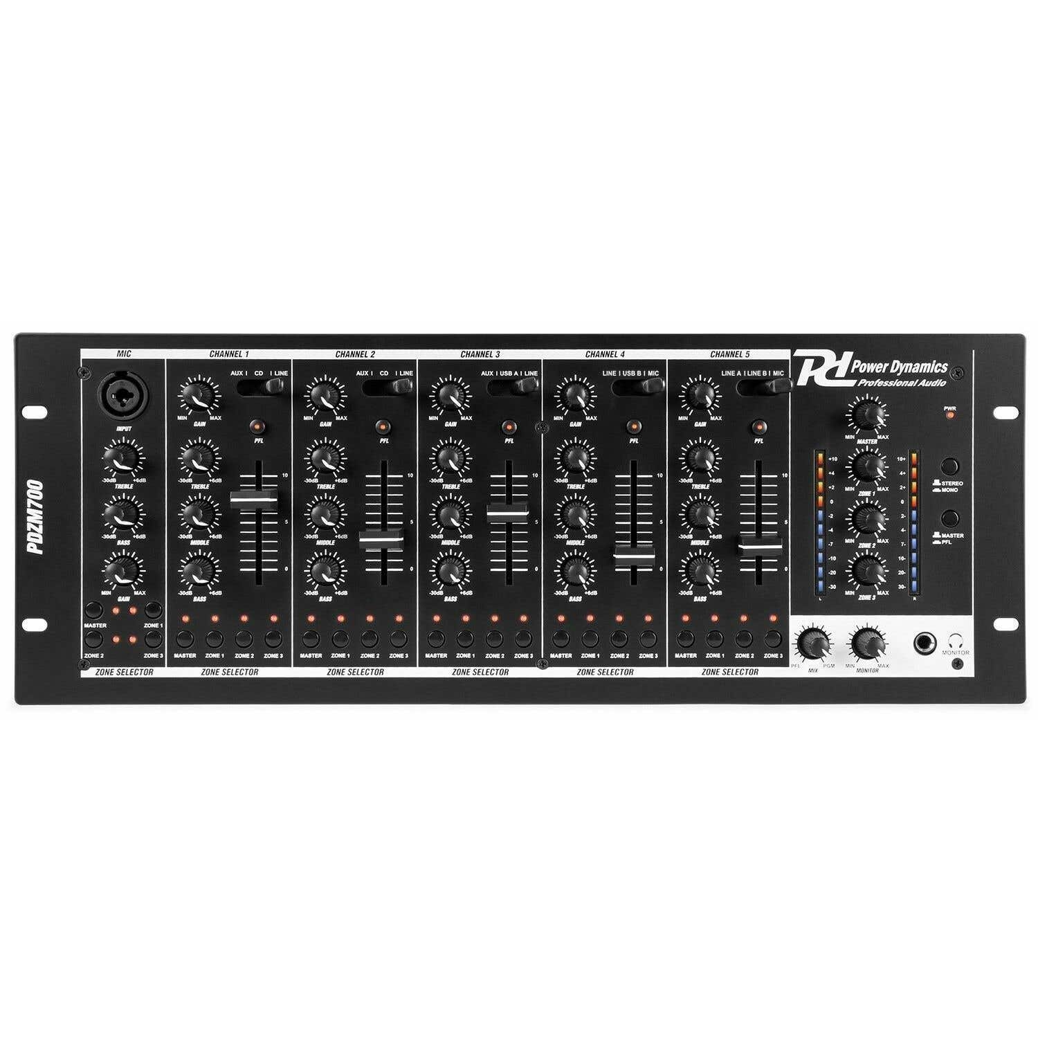 Power Dynamics PDZM700 installatiemixer met 4 zones | Power Dynamics