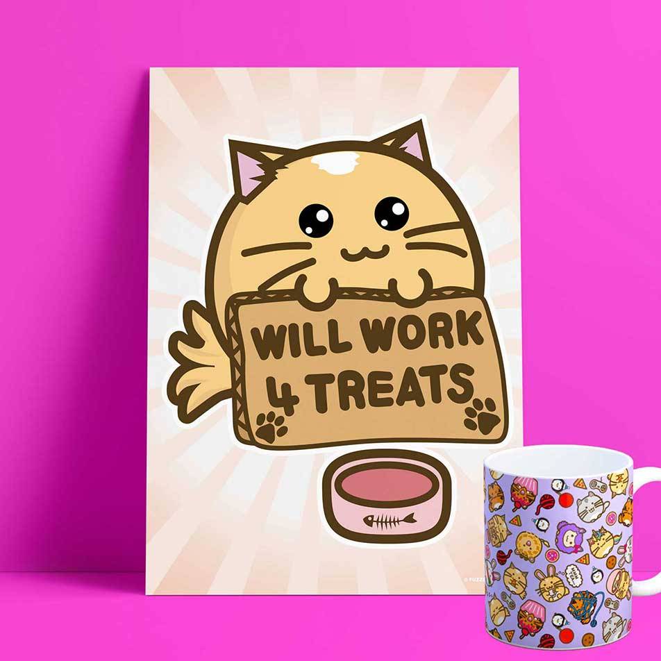 Print A4 - Will Work For Treats | Fuzzballs
