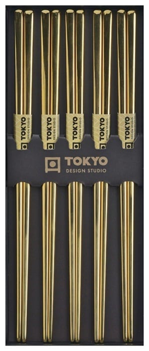 RVS Eetstokjes Giftbox - Tokyo Design Studio - Goud - 5 paar | Tokyo Design Studio