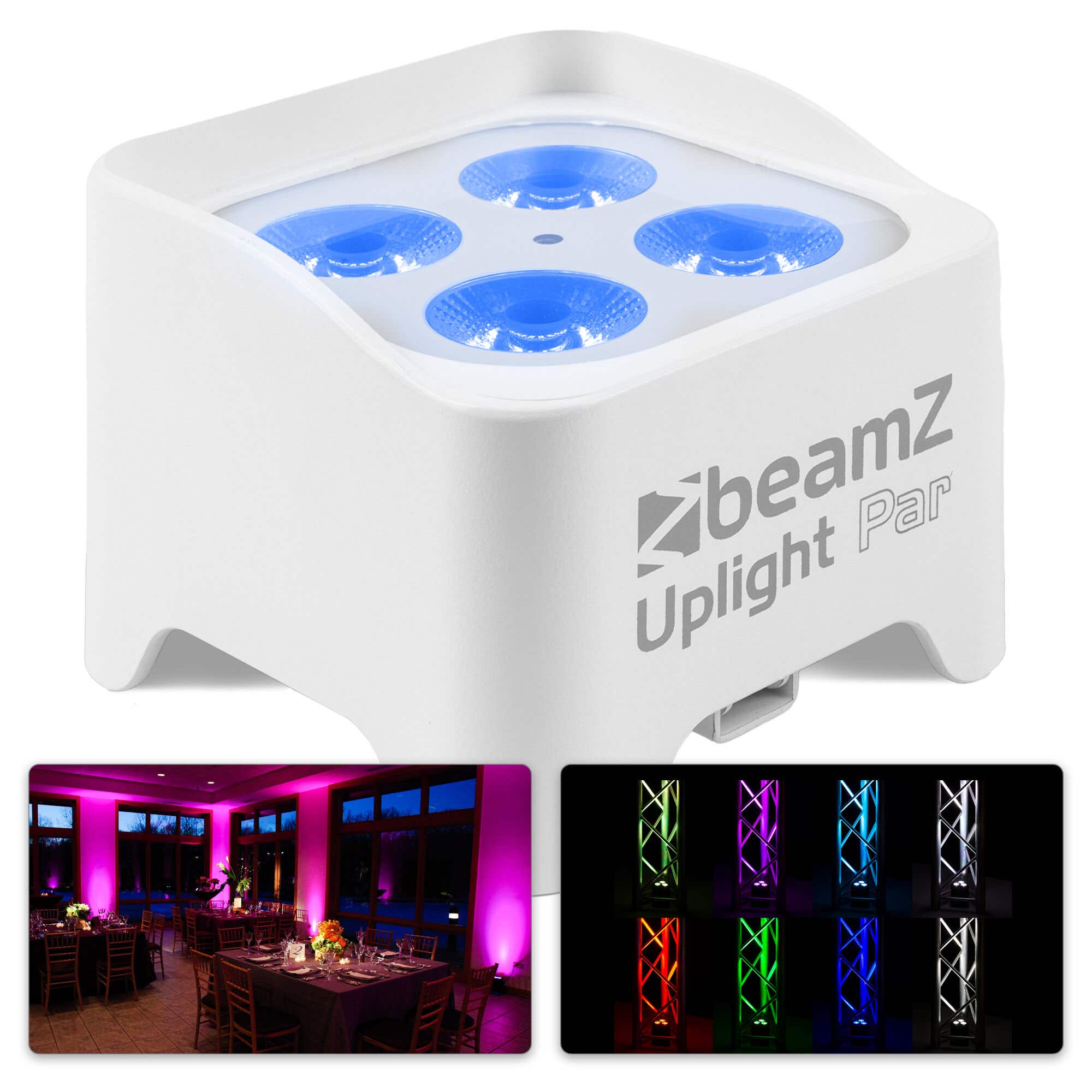 Retourdeal - BeamZ BBP90W Uplight PAR spot op accu met 4x 4W LED's Wit | BeamZ