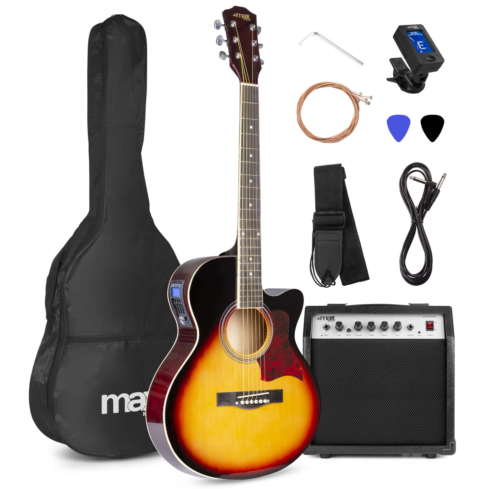 Retourdeal - MAX ShowKit elektrisch akoestische gitaarset 4/4 - Met | MAX