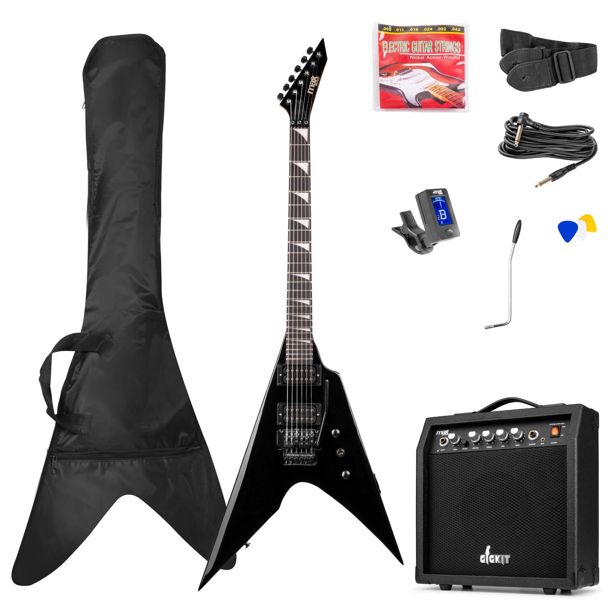 Retourdeal - Max GigKit Rock V-stijl Elektrische gitaar 4/4 - Set met | MAX