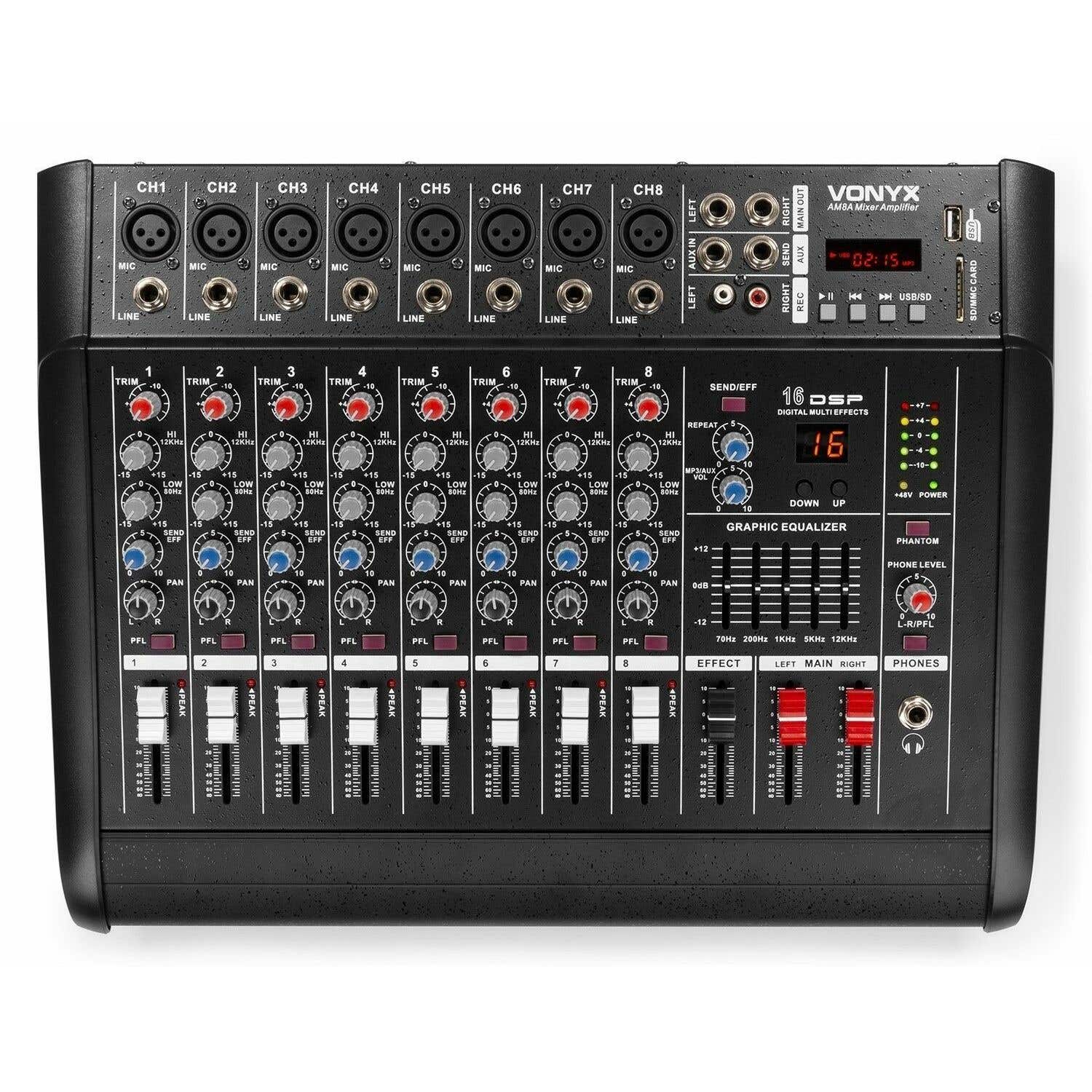 Retourdeal - Vonyx AM8A 8-kanaals muziekmixer met ingebouwde 1000W | Vonyx