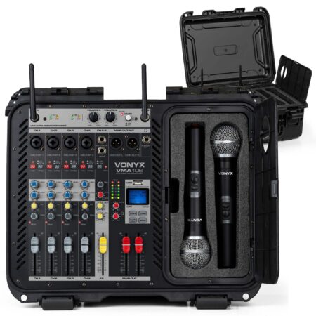 Retourdeal - Vonyx VMA106 Mixer in stevige flightcase - met 2 UHF | Vonyx