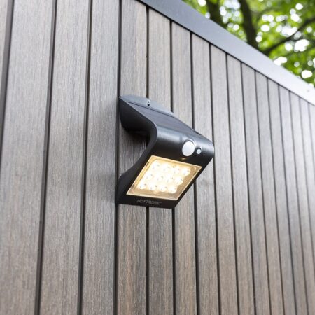 Rhodes Solar Wandlamp Up & Down - met Bewegingssensor - 1.5W - 3000K Warm wit - 2 lichtstanden - IP65 waterdicht - Wandlamp Schutting - Zwart | HOFTRONIC