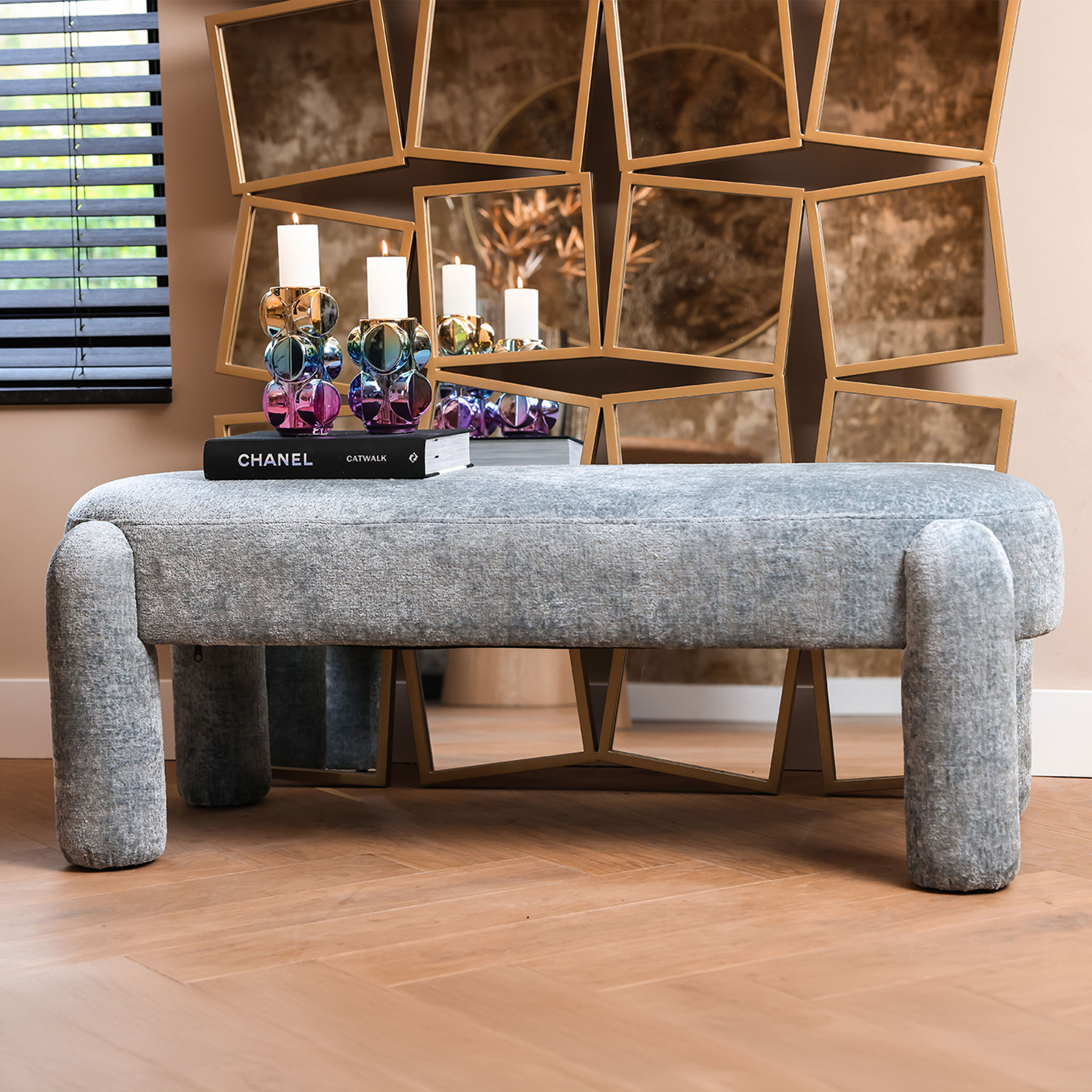 Richmond Eetkamerbank Holly Chenille - Lichtblauw | Richmond Interiors