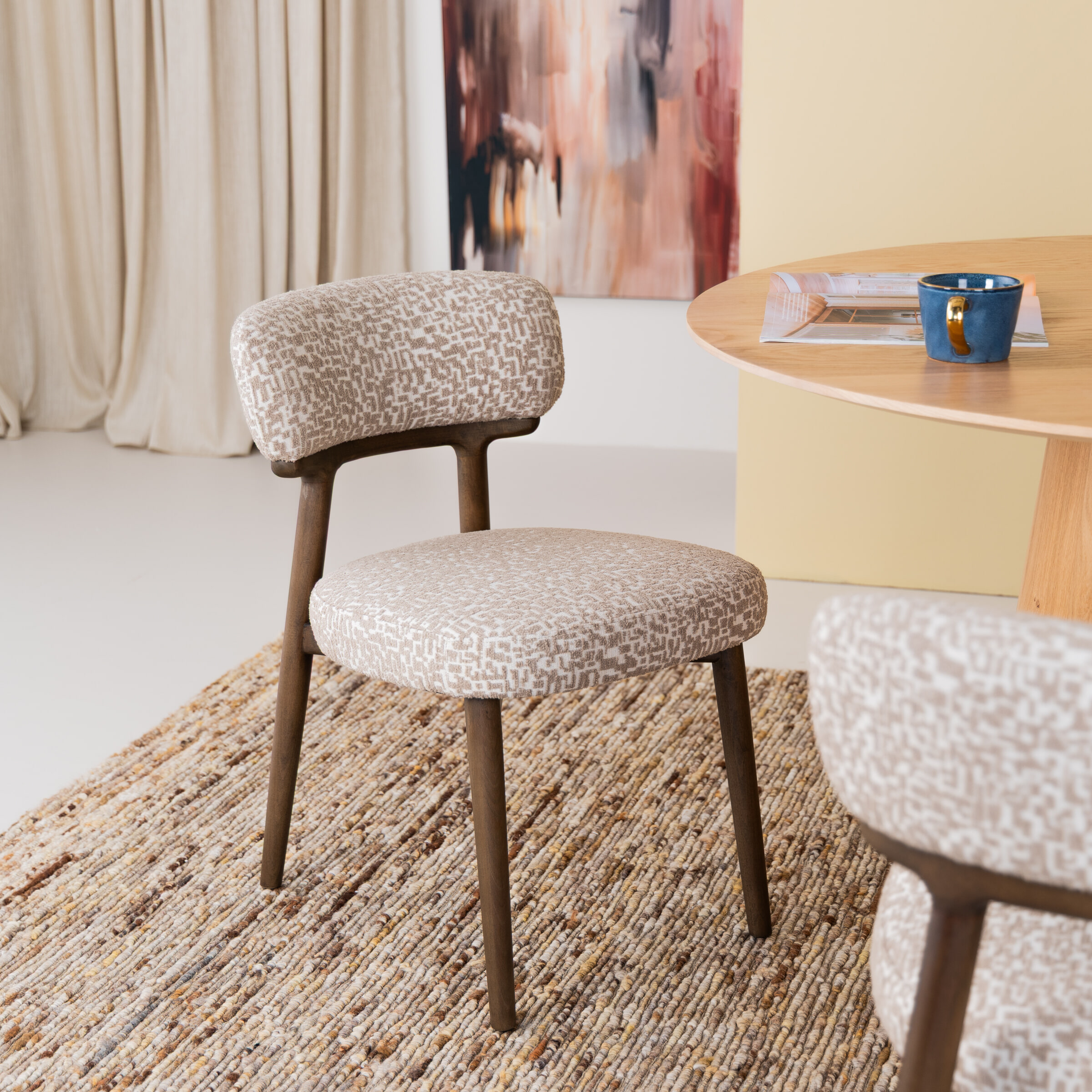 Richmond Eetkamerstoel Basker Geo stof - Naturel | Richmond Interiors