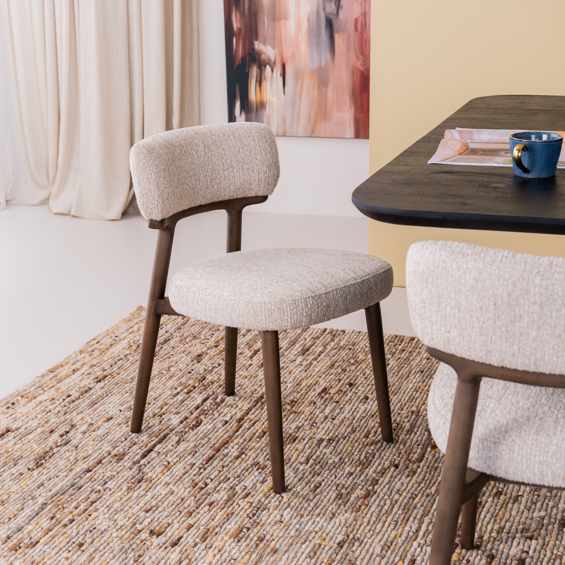 Richmond Eetkamerstoel Basker Linear stof - Naturel | Richmond Interiors