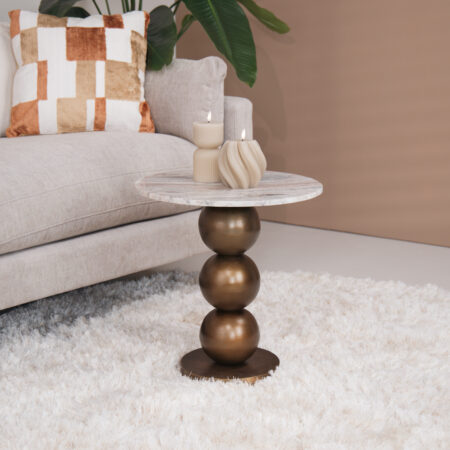 Richmond Ronde Bijzettafel Barley Marmer en brushed gold