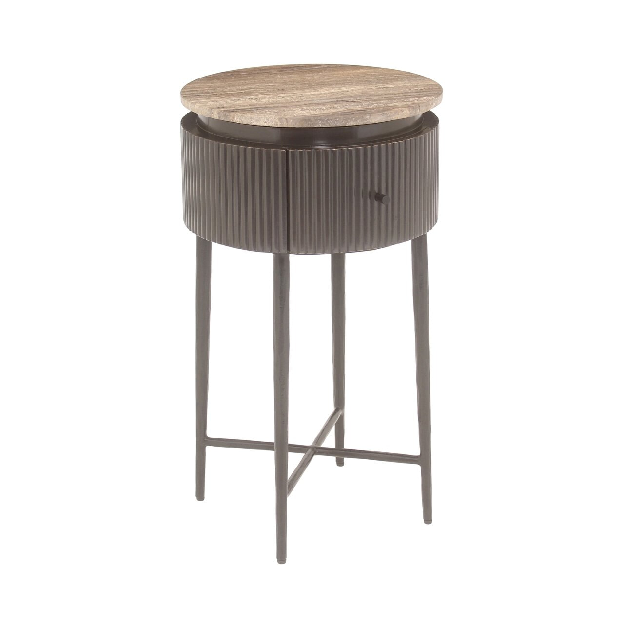 Richmond Ronde Bijzettafel Russo Travertin en brass