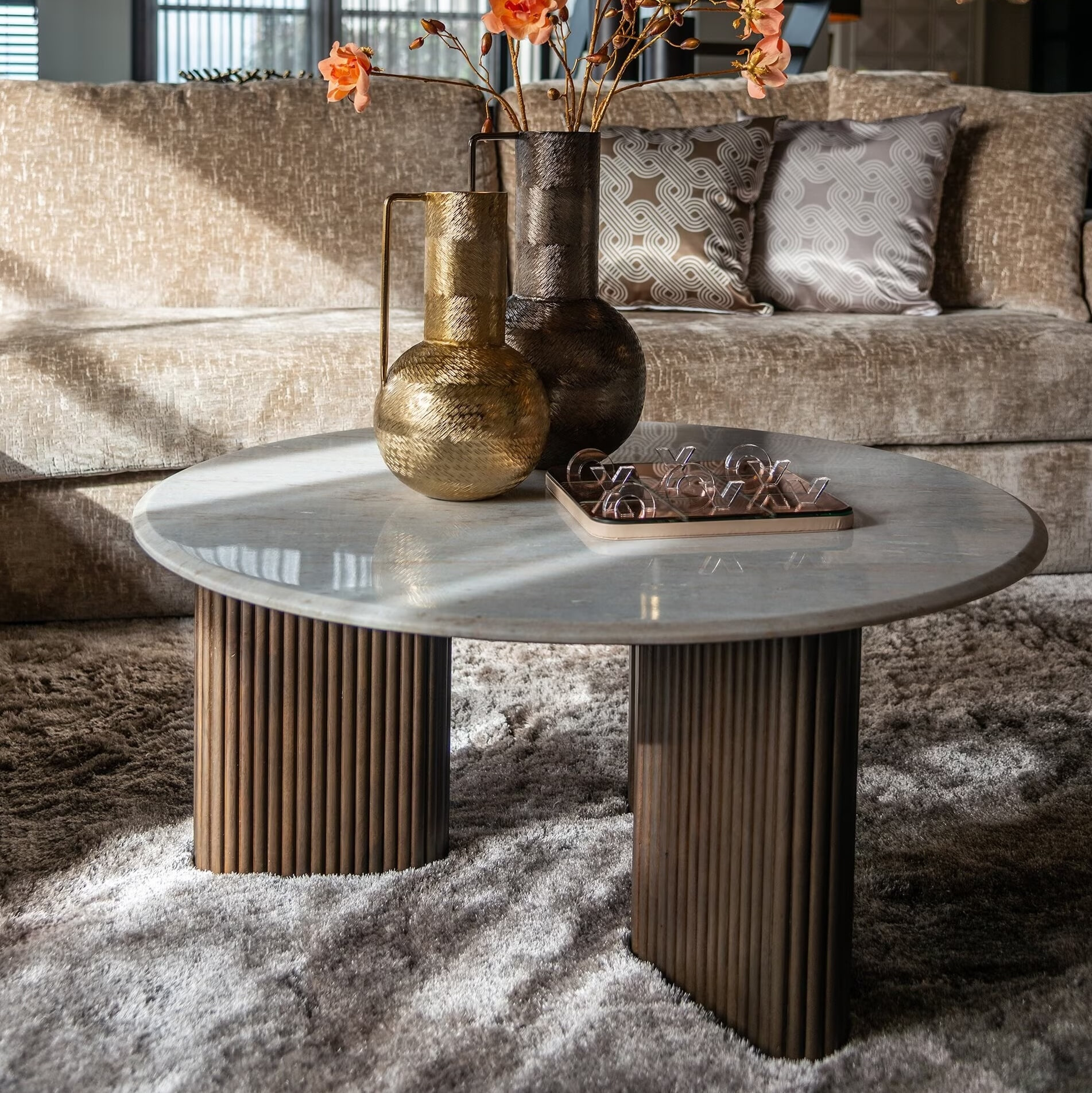 Richmond Ronde Salontafel Mayfield Mangohout en marmer