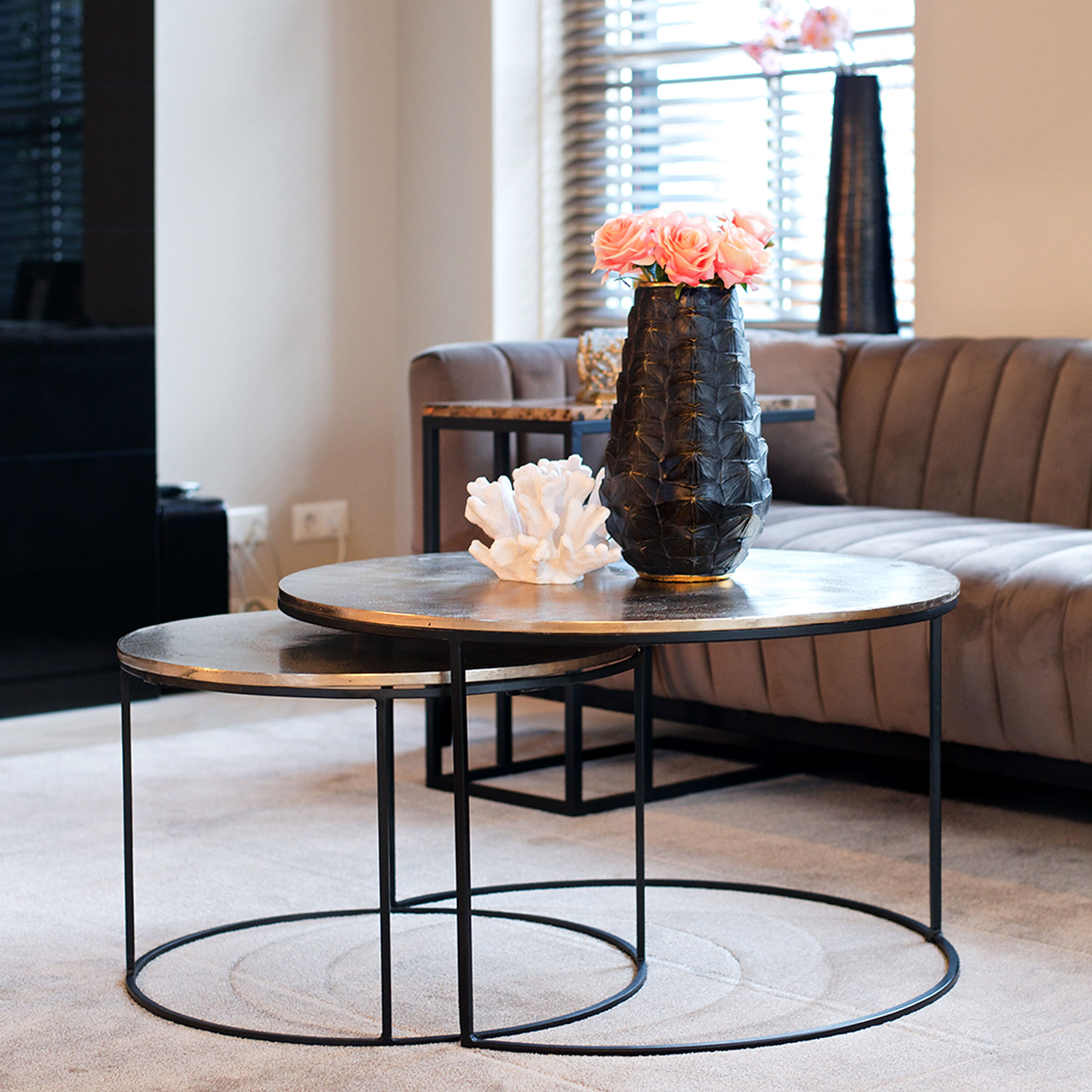 Richmond Salontafel Asher Set van 2 stuks - Zwart - Rond | Richmond Interiors