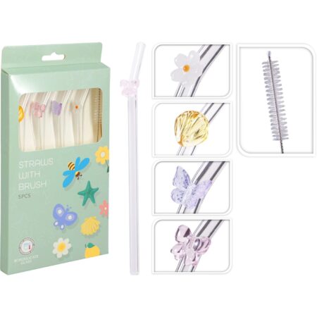 Rietjes glas met ornament set a 5 stuks | Excellent Houseware