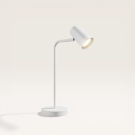 Riga - LED Tafellamp - 4 Watt 345 Lumen - 4000K Neutraal wit- Kantelbaar en Draaibaar - Ingebouwde snoerdimmer - Bureaulamp - GU10 - IP20 voor binnen - Wit | HOFTRONIC