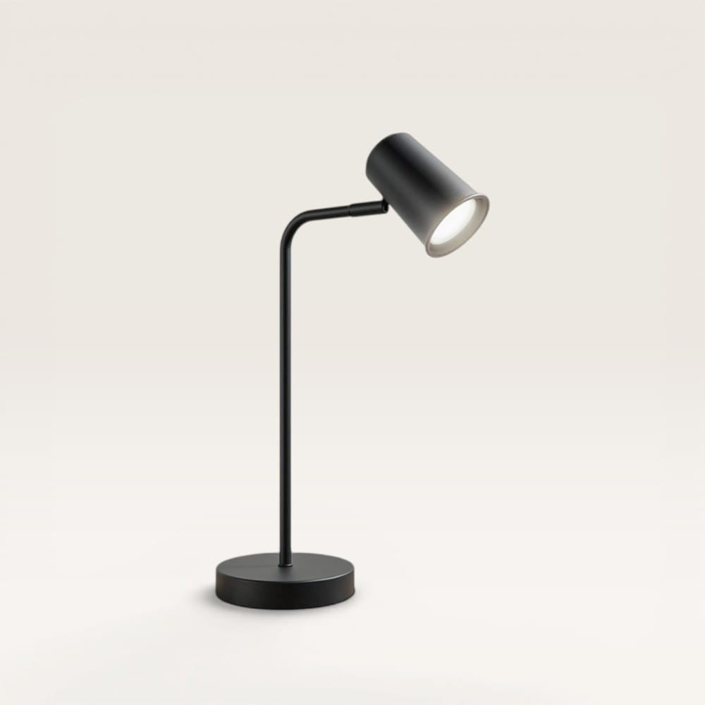 Riga - LED Tafellamp - 4 Watt 345 Lumen - 6500K Daglicht wit- Kantelbaar en Draaibaar - Ingebouwde snoerdimmer - Bureaulamp - GU10 - IP20 voor binnen - Zwart | HOFTRONIC