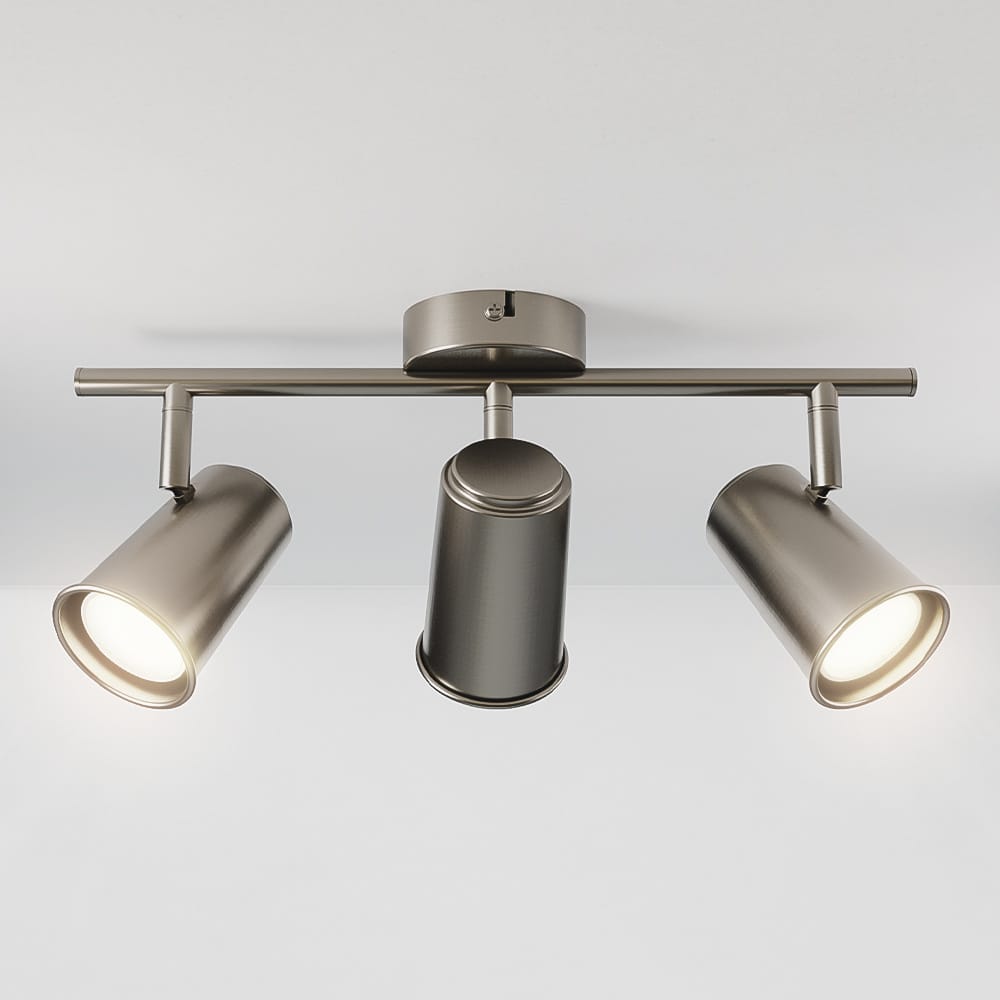 Riga - LED plafondlamp - 12 Watt 1035 Lumen - 3 spots - 4000K Neutraal wit - Draaibaar en dimbaar - GU10 - Kantelbaar - Plafondspot - IP20 Voor binnen - RVS | HOFTRONIC