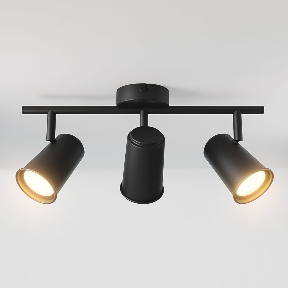 Riga - LED plafondlamp - 12 Watt 1035 Lumen - 3 spots - 4000K Neutraal wit - Draaibaar en dimbaar - GU10 - Kantelbaar - Plafondspot - IP20 Voor binnen - Zwart | HOFTRONIC